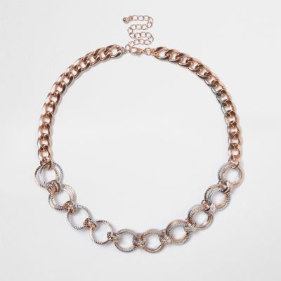 Rose gold tone circle chain necklace